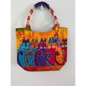 Vintage Laurel Burch Bags Fantastic Cats Medium Tote Bag 90s Boho Y2K Cats